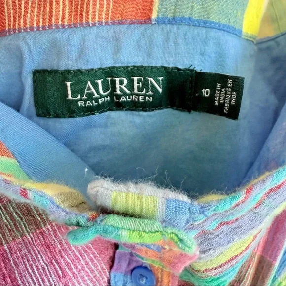 Lauren Ralph Lauren Plaid Off Shoulder Dress Multicolor Madras Plaid Dress 10 - Picture 4 of 16